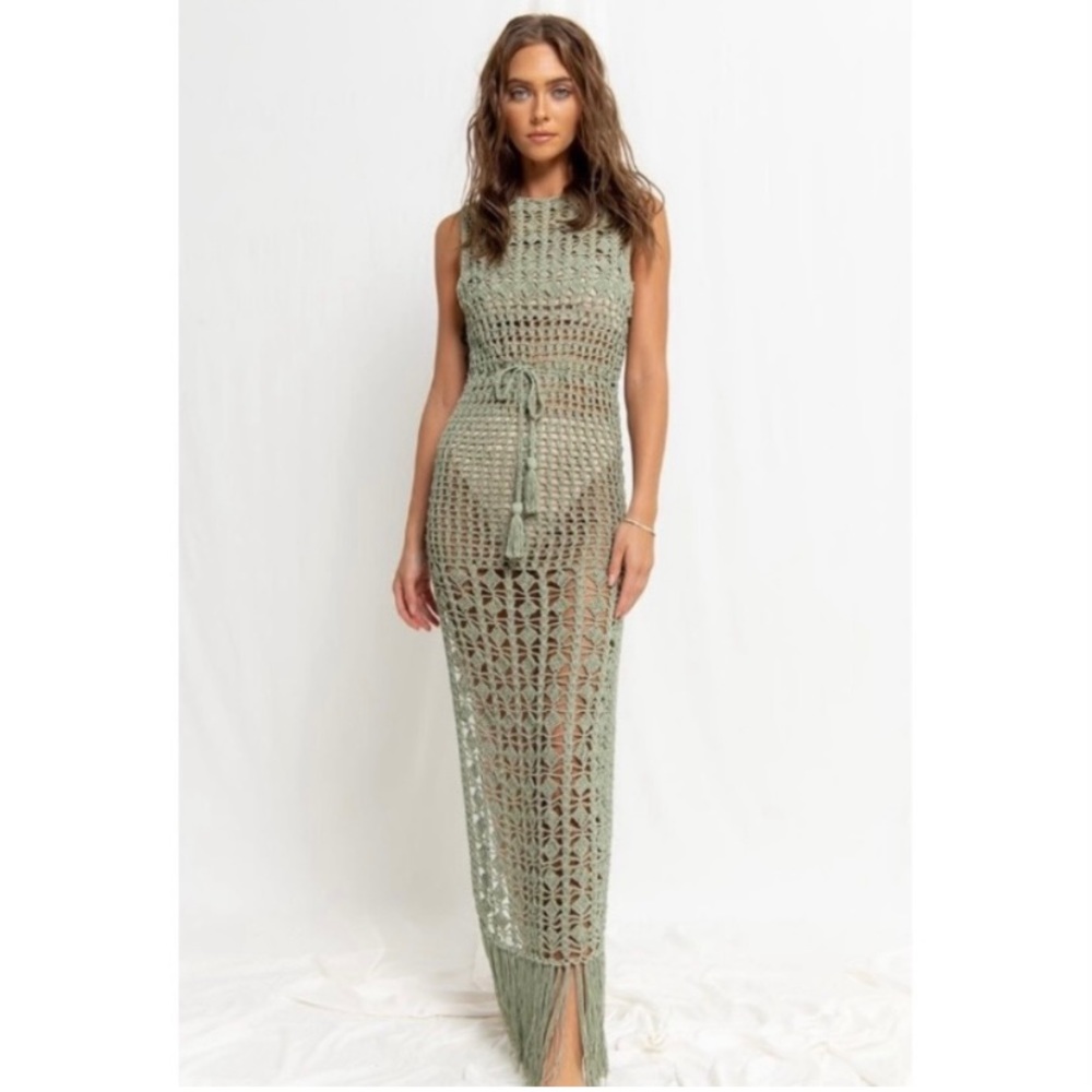 Crochet coverup tassel & sage